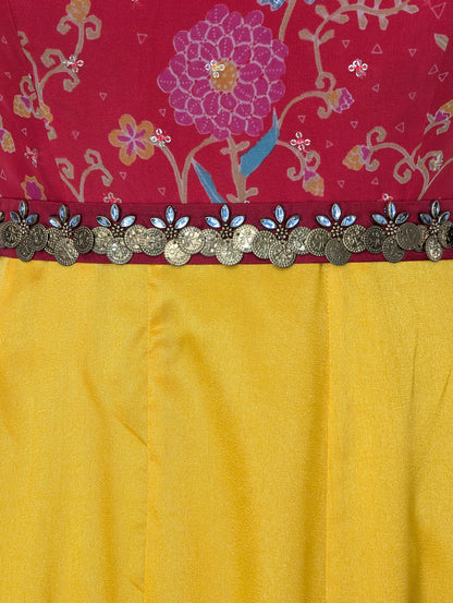 Red &amp; Yellow Floral Anarkali Dress