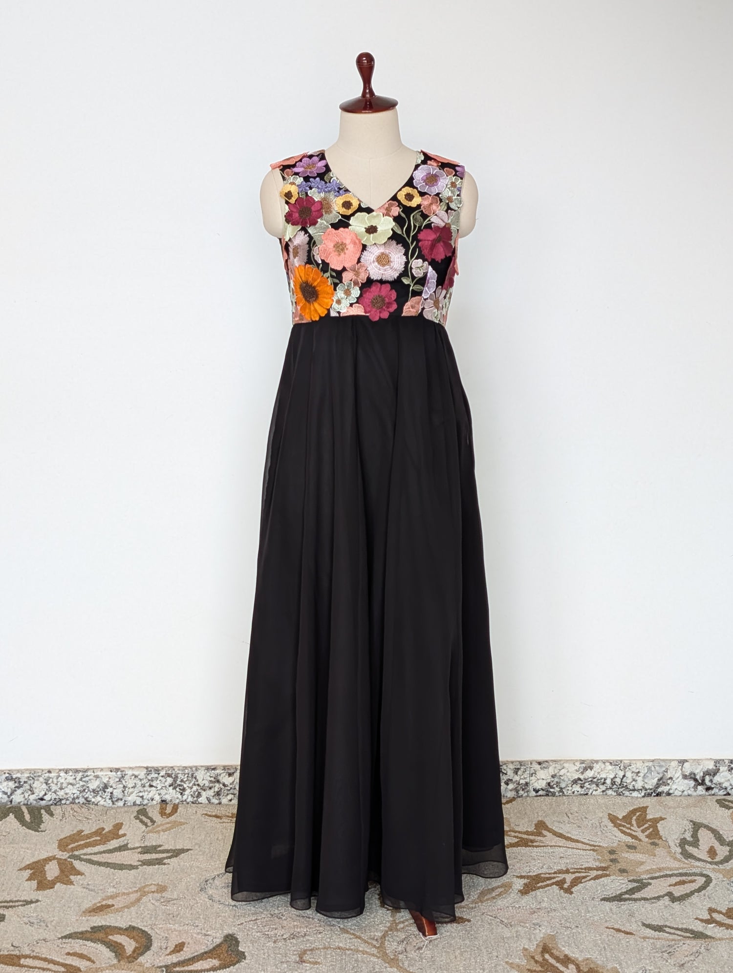 Black Floral Embroidered Anarkali Dress