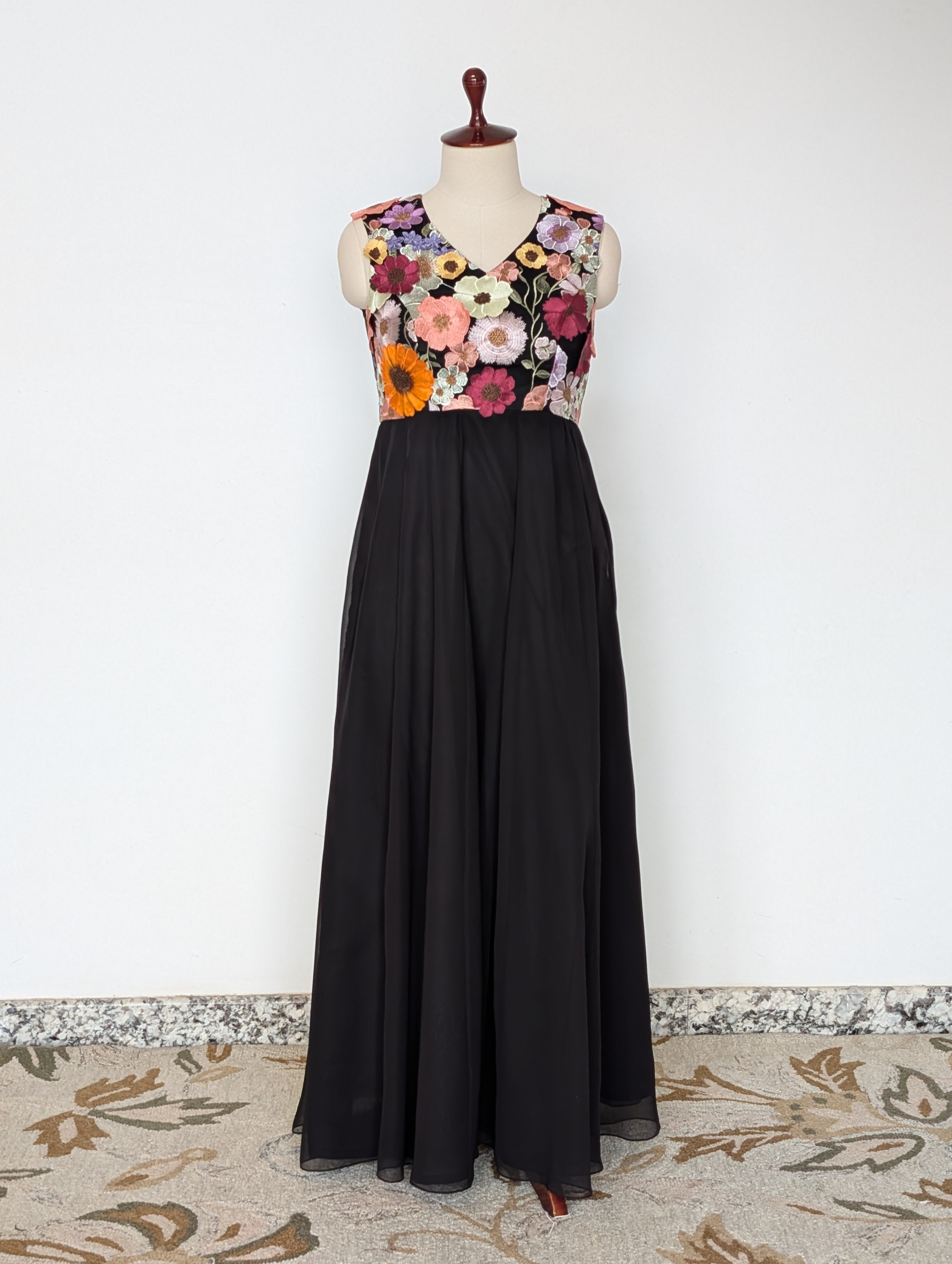 Black Floral Embroidered Anarkali Dress