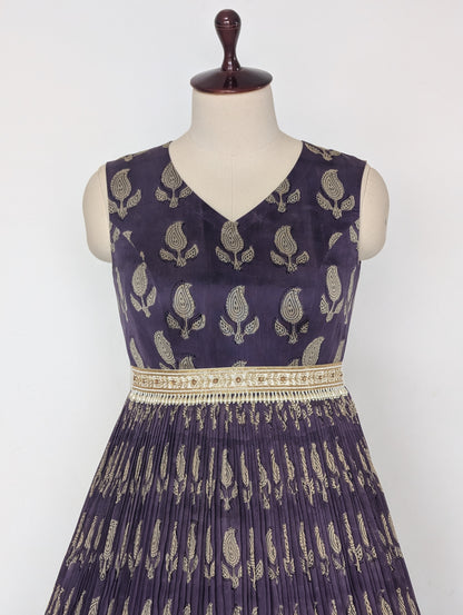 Aubergine Block Print Anarkali