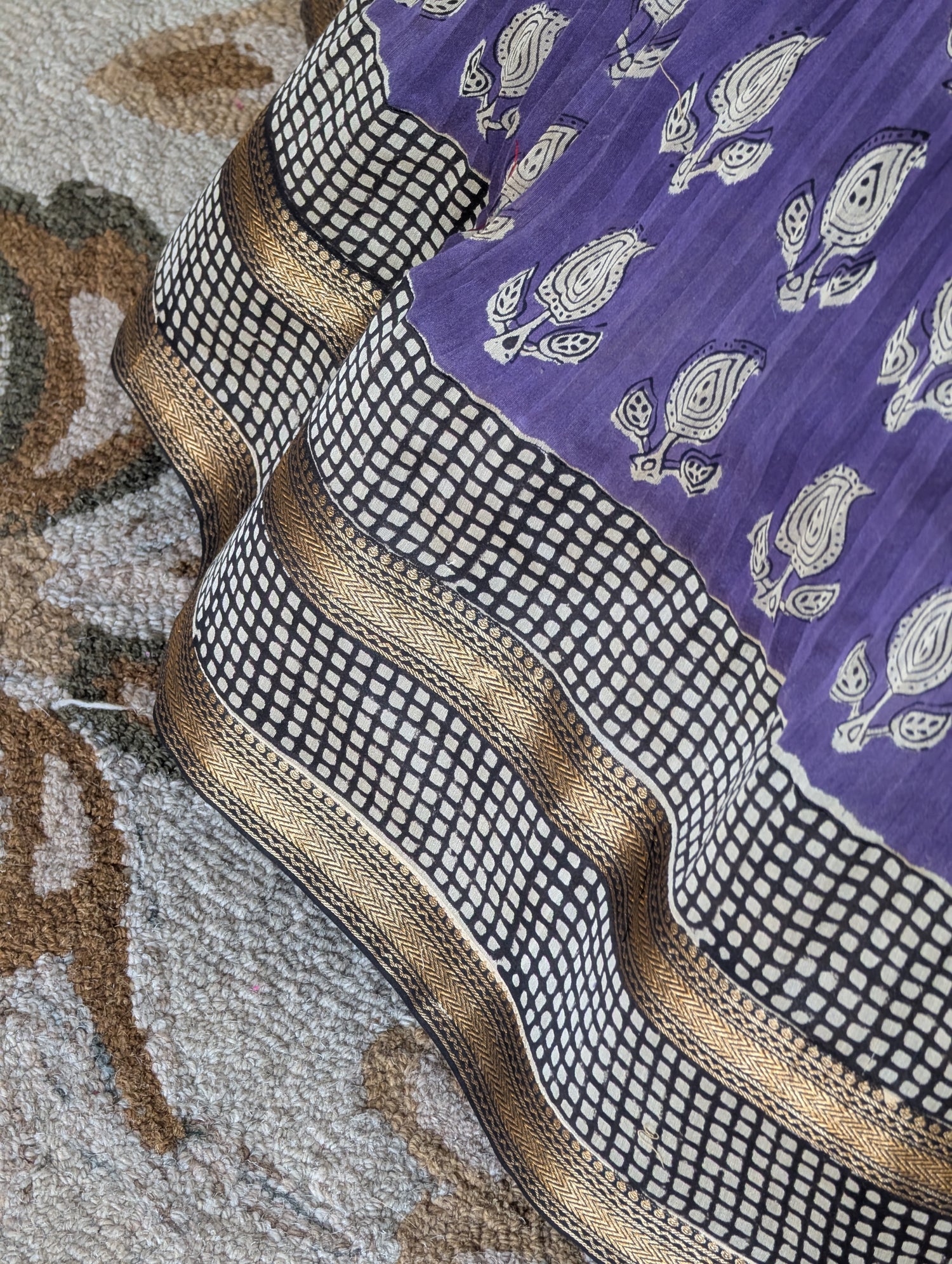 Aubergine Block Print Anarkali