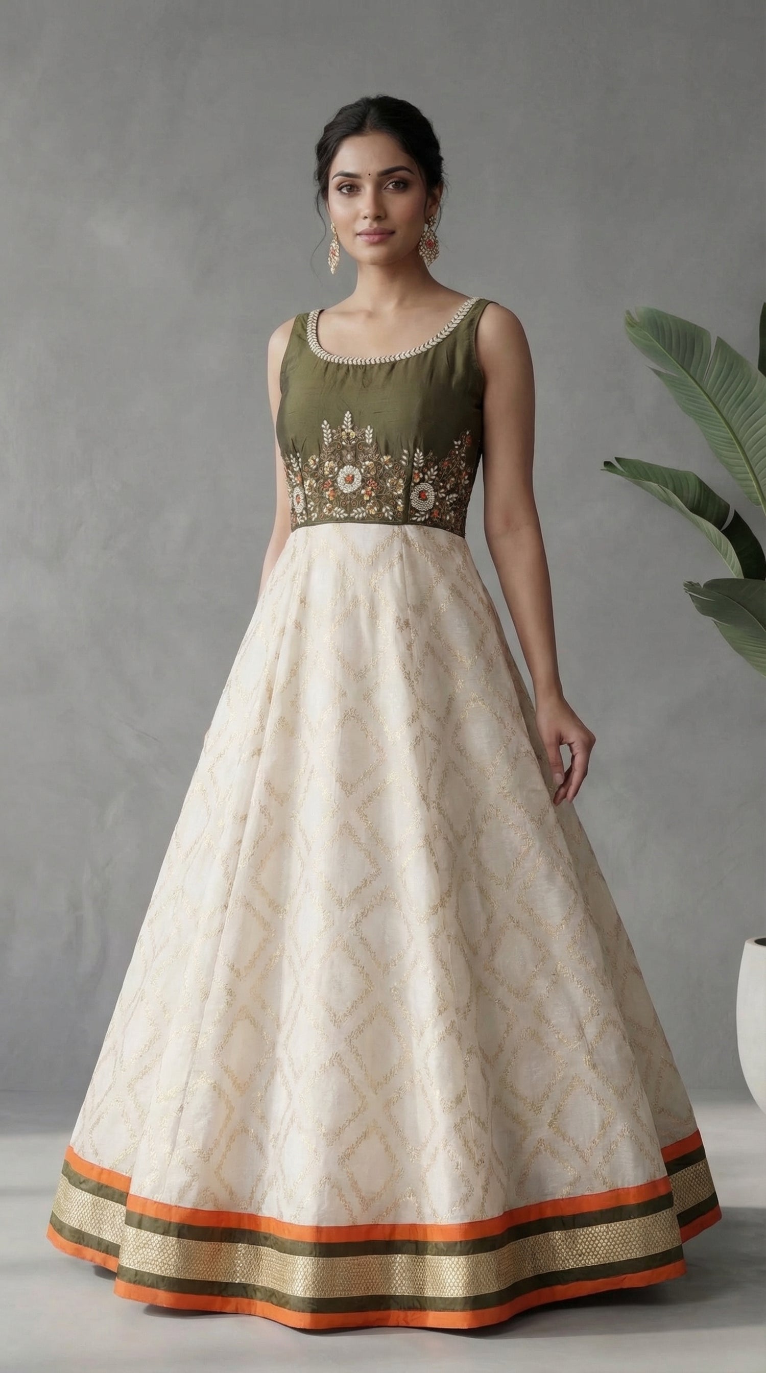 Ivory Olive Anarkali