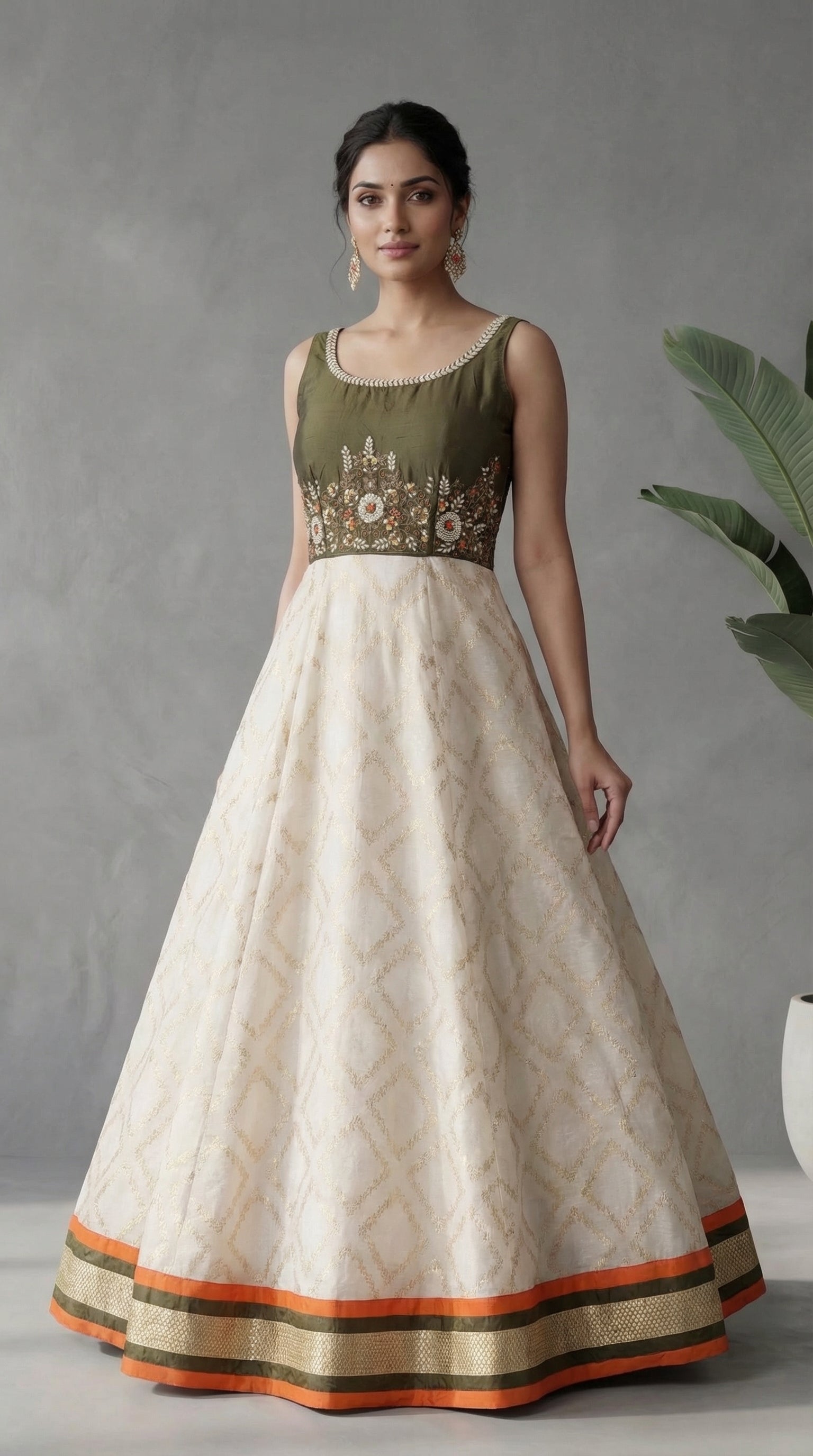Ivory Olive Anarkali