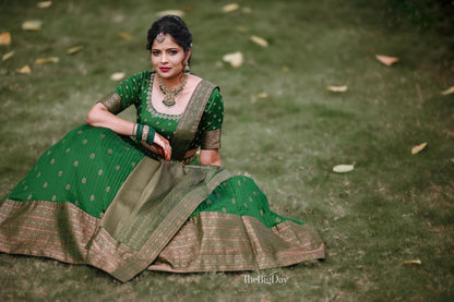 Emerald Green Pre Draped Lehenga Set