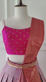 Load and play video in Gallery viewer, Lavender &amp; Pink Pre-Draped Lehanga Set
